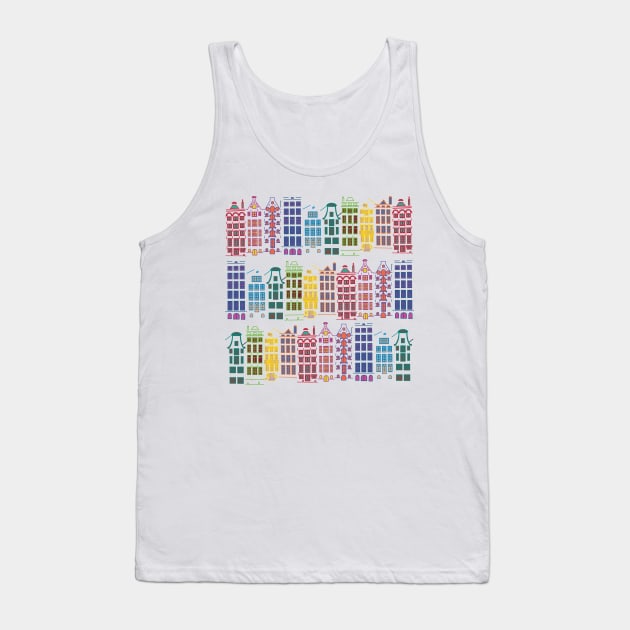 Facades of old canal houses from Amsterdam City rainbow color illustration Tank Top by sinemfiit